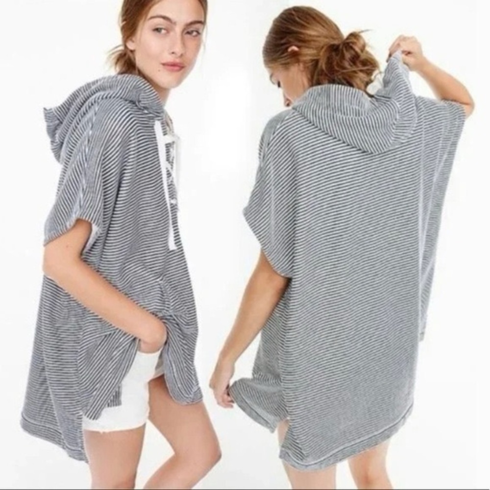 J. Crew Striped Hooded Oversized Poncho Hoodie Sweater Size Small